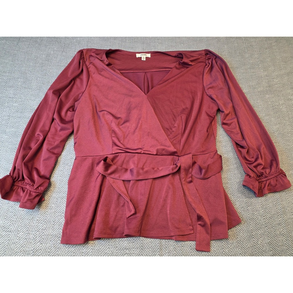 Meraki Wrap Top Women's XL Burgundy Front Knot Twist Long Sleeve V-Neck Pullover